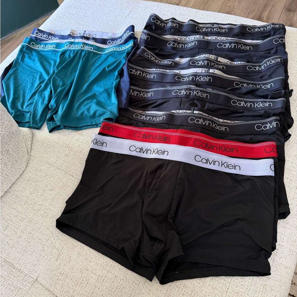 Calvin Klein Men's Boxer Briefs - Black, Teal, Navy, Red Waistband set of 10 - Picture 2 of 15